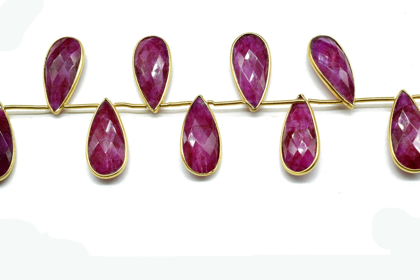 Ruby 8x20mm  Faceted Pear Shape Bezel,Ruby Single Flat Bail links,Ruby gold charms,Hot Selling Ruby Single Bail Connector,Bezel