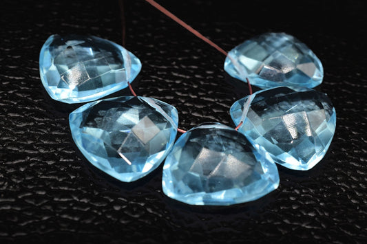 Sky Topaz Faceted Trillion Shape Briolettes,Side drilled Briolette,Finest Topaz Briolette,Handmade Briolette,December Birthstone briolette