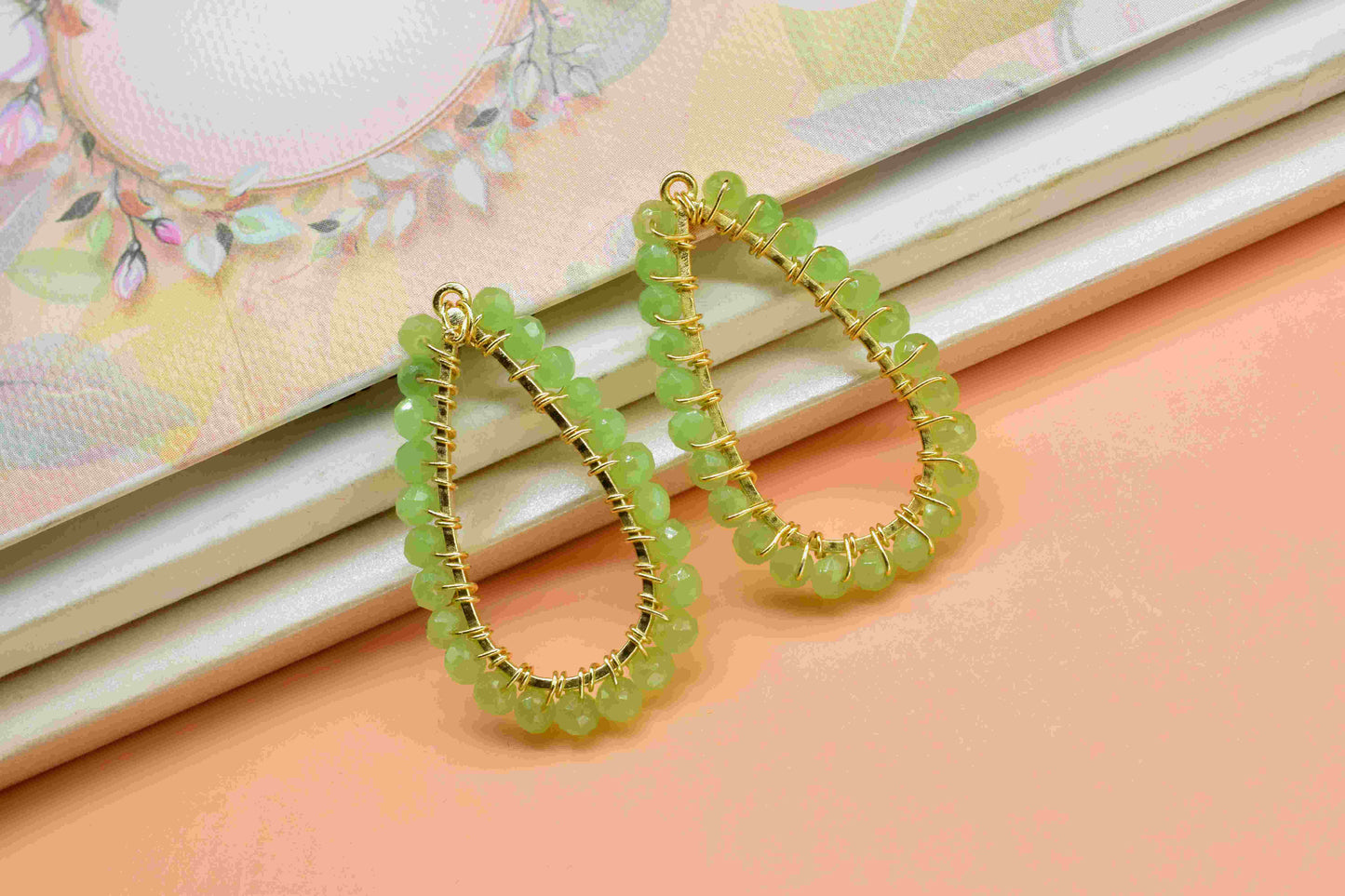Prehnite Wire Wrapped Earring,Gemstone Component,Handmade Connector,Dangle Earring Component,Findings Earring Component,Prehnite Jewelry
