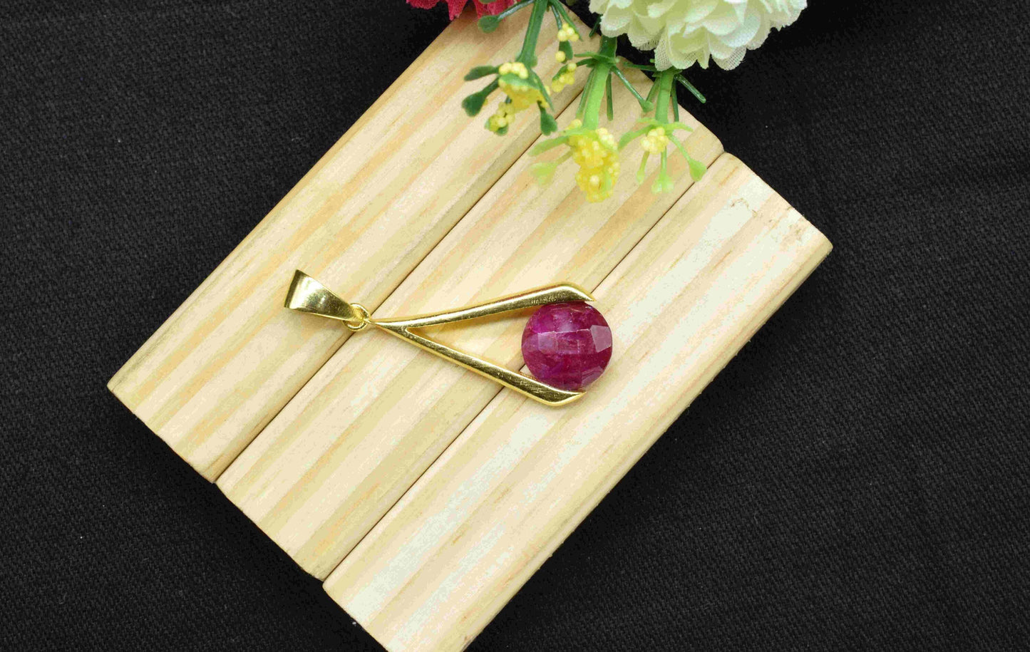 Ruby Component , Single Bail Charm , Ruby Connector Pendant , Gold Plated Connectors , Pendant Gift For Mother Unique Style Jewelry