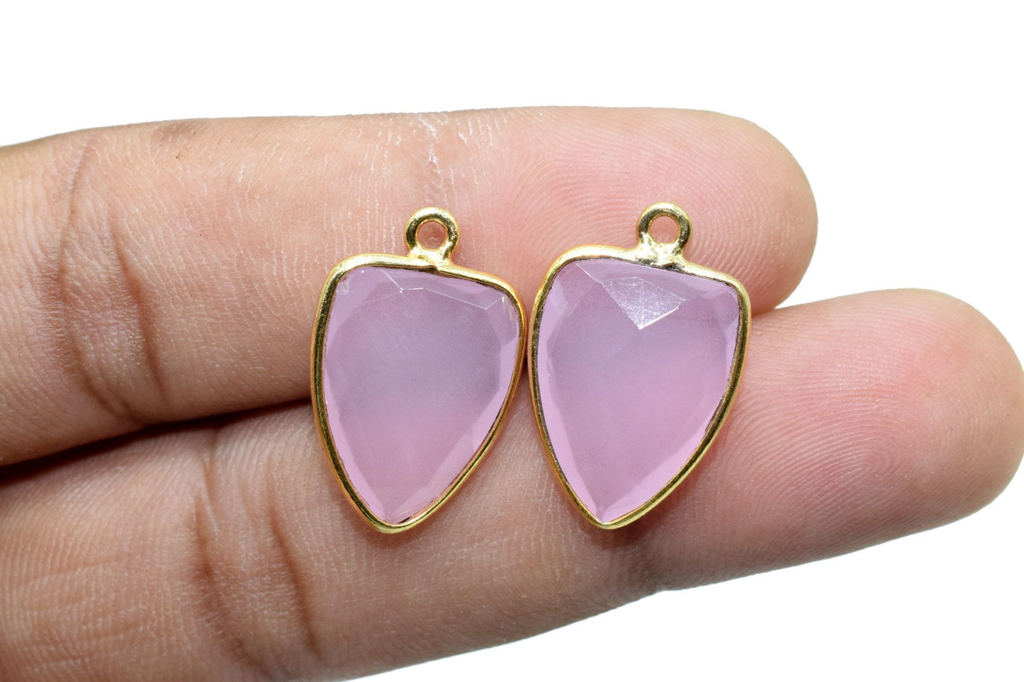Pink Chalcedony 12x15mm Triangle shape single bail connector,Pink Chalcedony Pendant,Chalcedony Single loop connectors,Triangle Shape charms