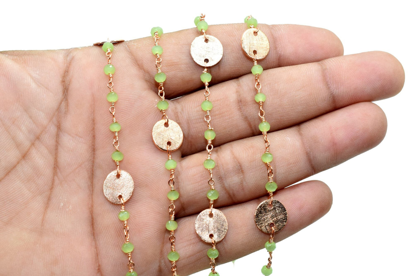 Prehnite 3mm Beaded Chain,Natural Green Prehnite Rondelle Faceted Beaded Rosary Chain,Gold Plated Wire,Jewelry Making,circle charms chain,