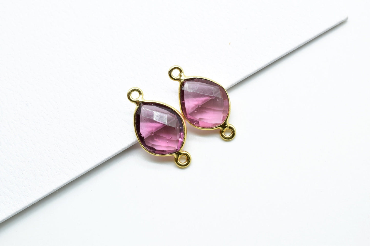 Light Pink Tourmaline 10x13mm Eye shape double bail charms,Pink Tourmaline pendant,Tourmaline Gold Plated bezel,Faceted  Connector Jewelry