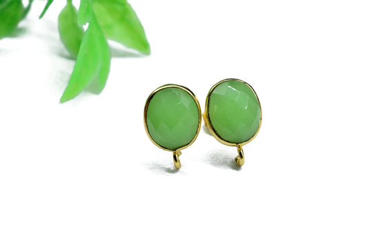 Chrysoprase 8x10mm oval Earring Connector,Jewelry,bezel frame Connector, Post Studs Connectors,Chrysoprase Ear Studs,Oval Earring Connector