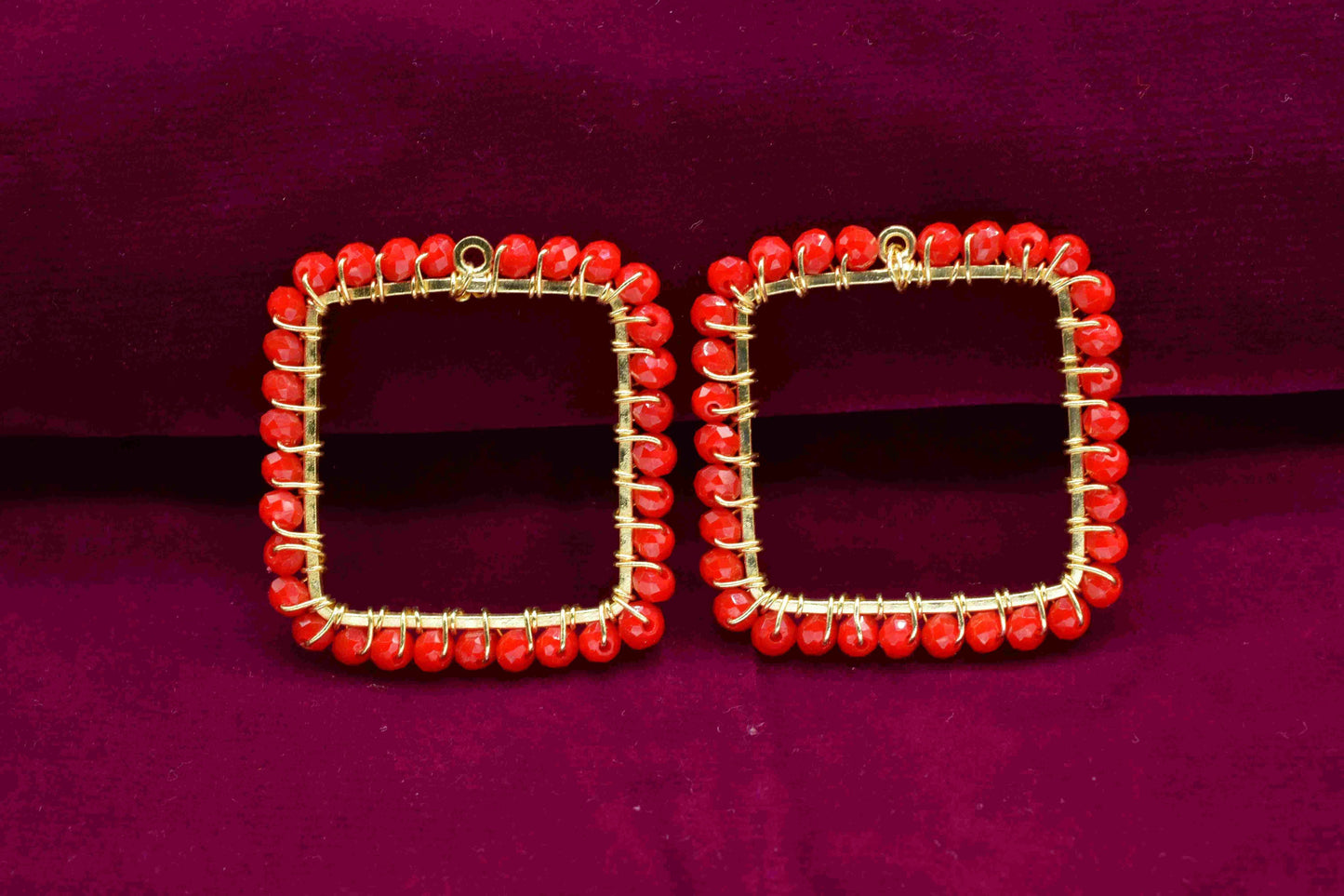 Red Coral Wire Wrapped Dangle Earrings,Component Jewelry,Red Coral Square Shape Pendant,Gemstone Component Dangle,Component Finding Necklace