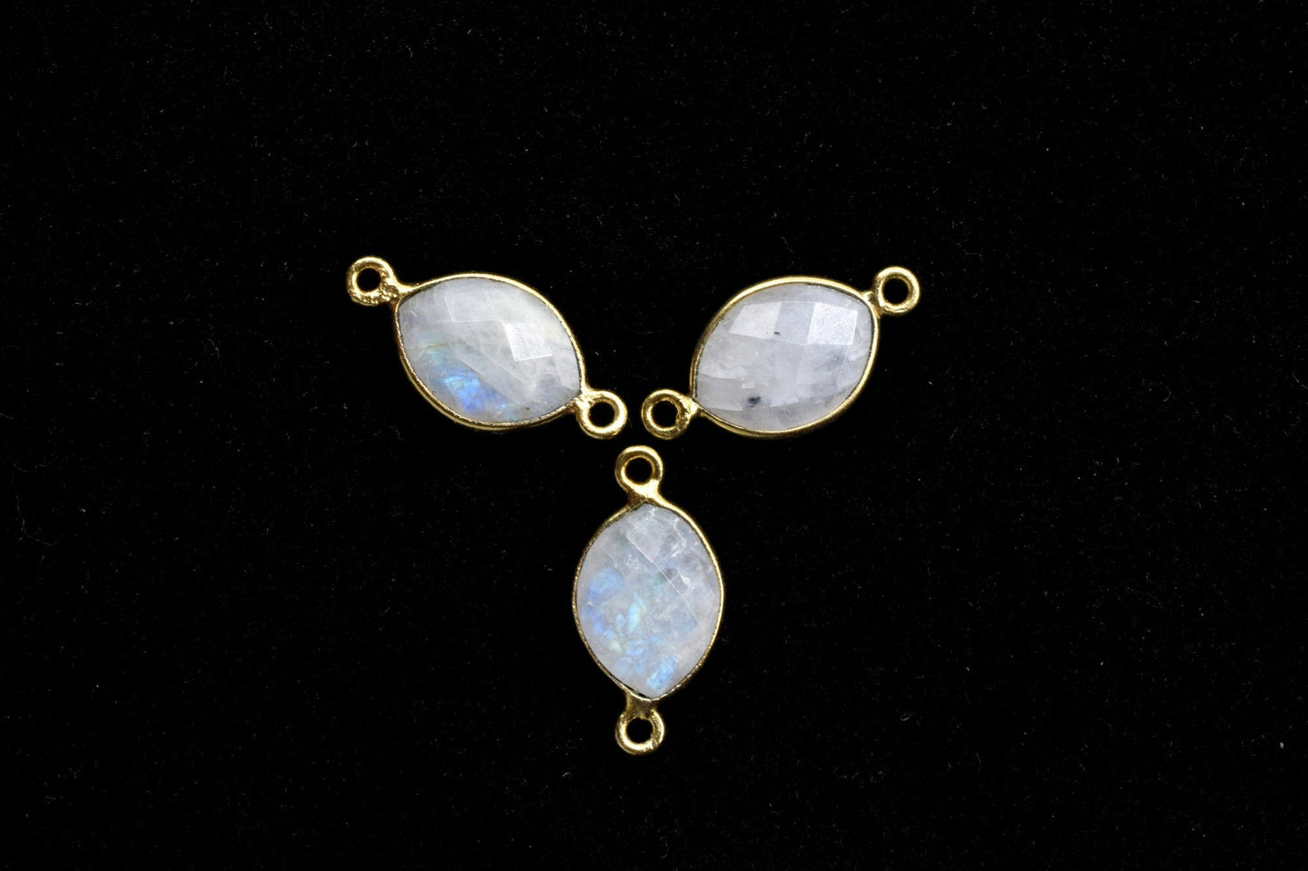Moonstone 10x13mm Eye shape double loop connectors,Moonstone Pendants,White Rainbow bezel links,Gemstone fancy shape Charms,Minimal Stones