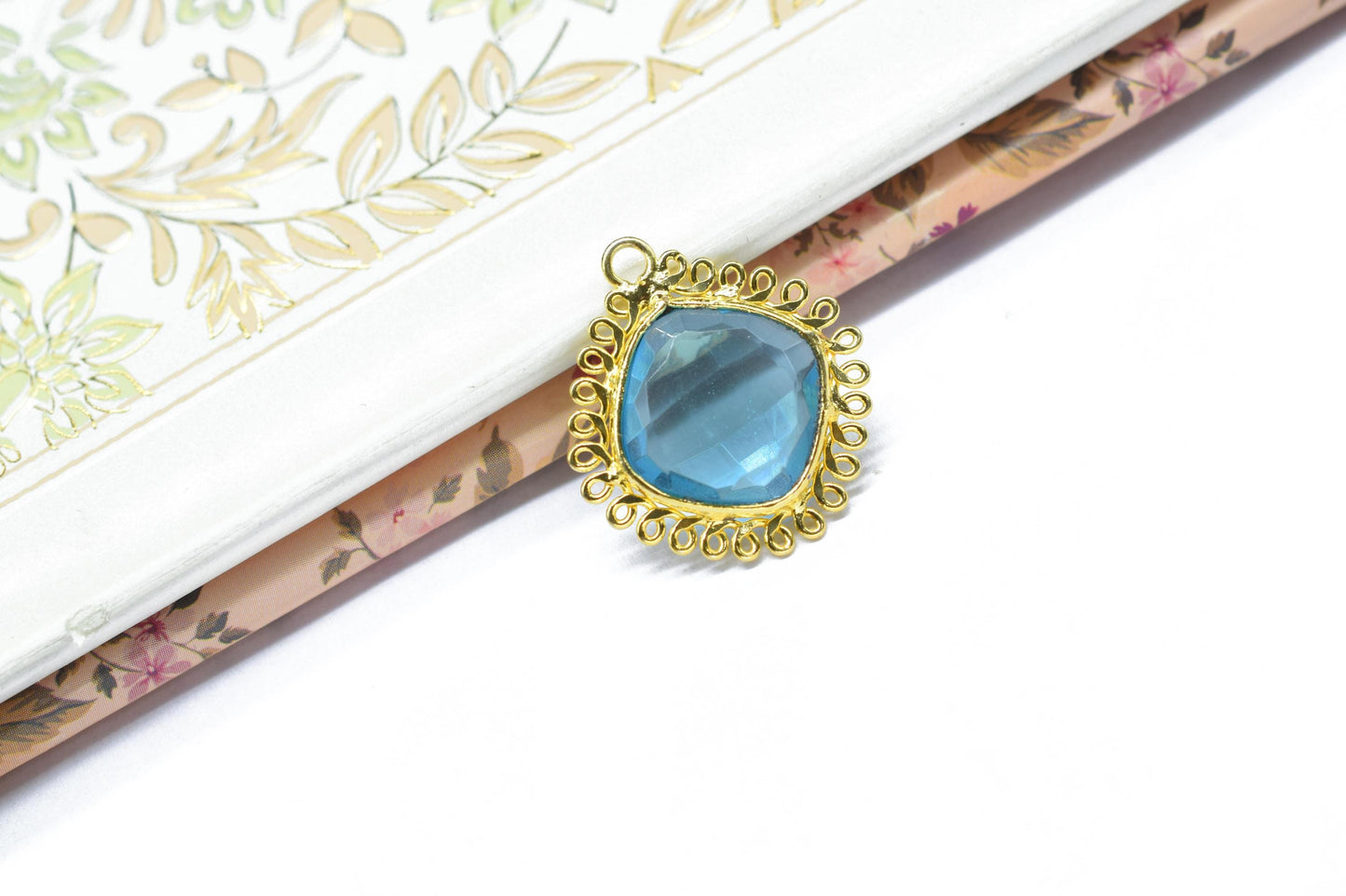 Sky Topaz 14mm Cushion Bezel Charms,Gemstone Single Bail,Component charm,Handmade Jewellery Connectors,Boho Pendant Charm,Bday Gift