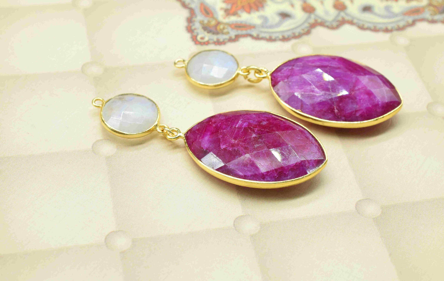 Natural Ruby Dangle pendant Connector,Handmade jewelry,Rainbow pendant Charms,Component pendant,Station Link,Multi Gemstone Dangle Earring