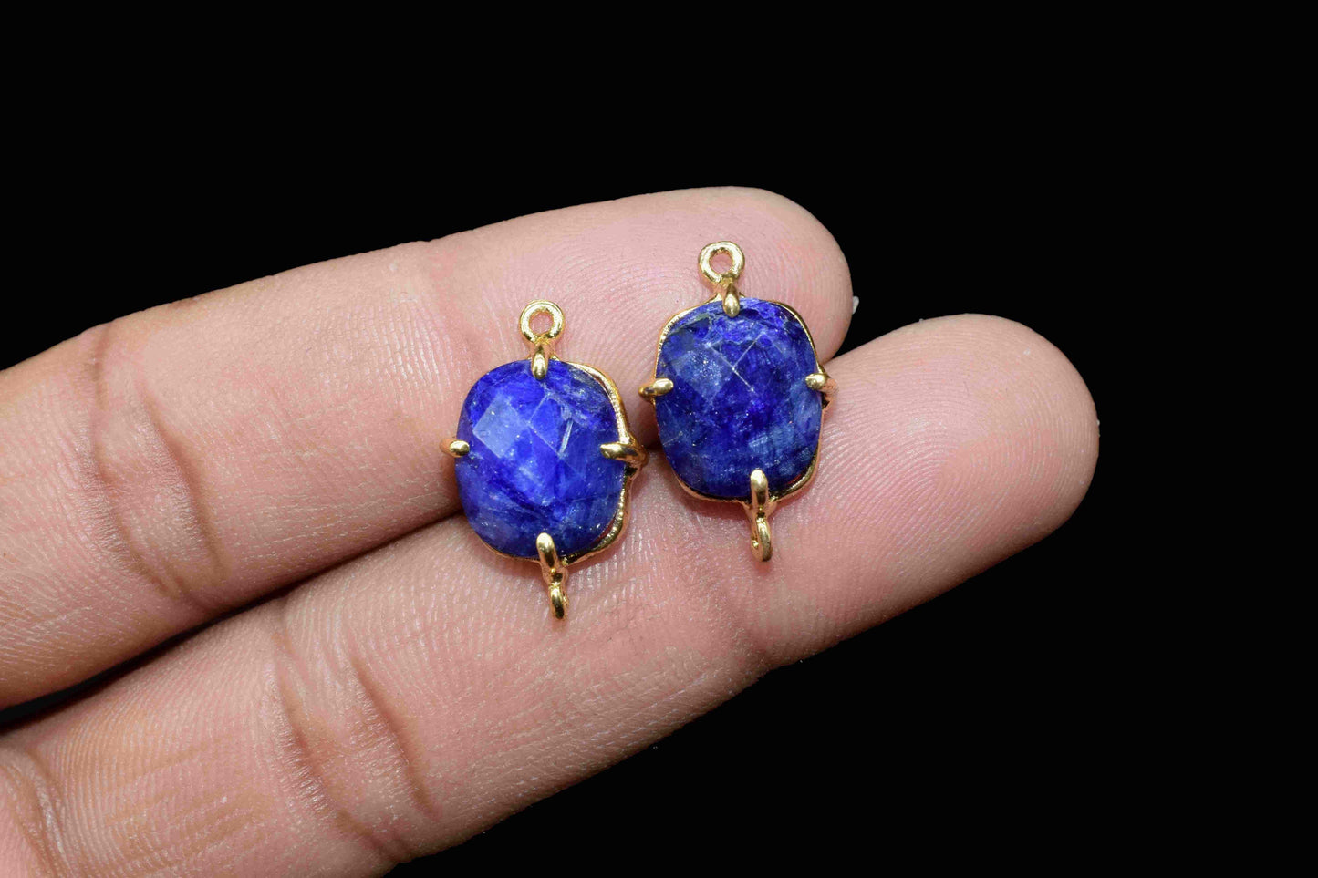 Blue Sapphire Prong Connector,double bail connector,Blue Sapphire jewelry,Handmade Gemstone Bezel,Sapphire Cushion Bezel Connector Jewelry