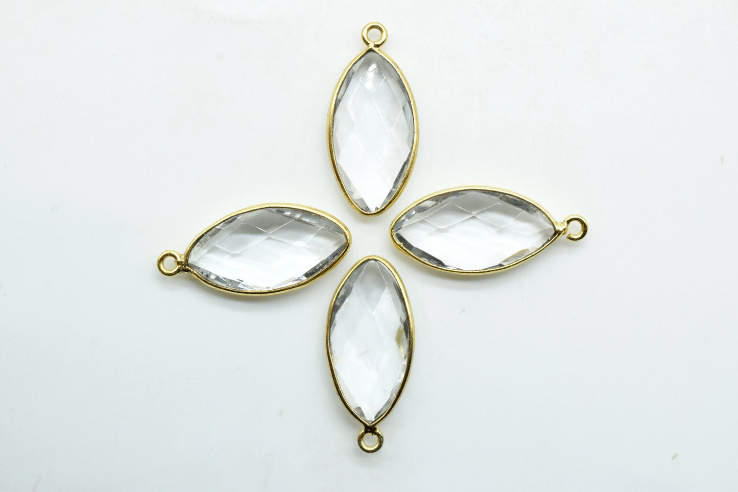 Crystal 10x20mm Marquise shape charm,Crystal Quartz Bezel,Crystal Heart Shape Connector,Crystal Heart Pendant 24k Gold Plated,Single  Bail