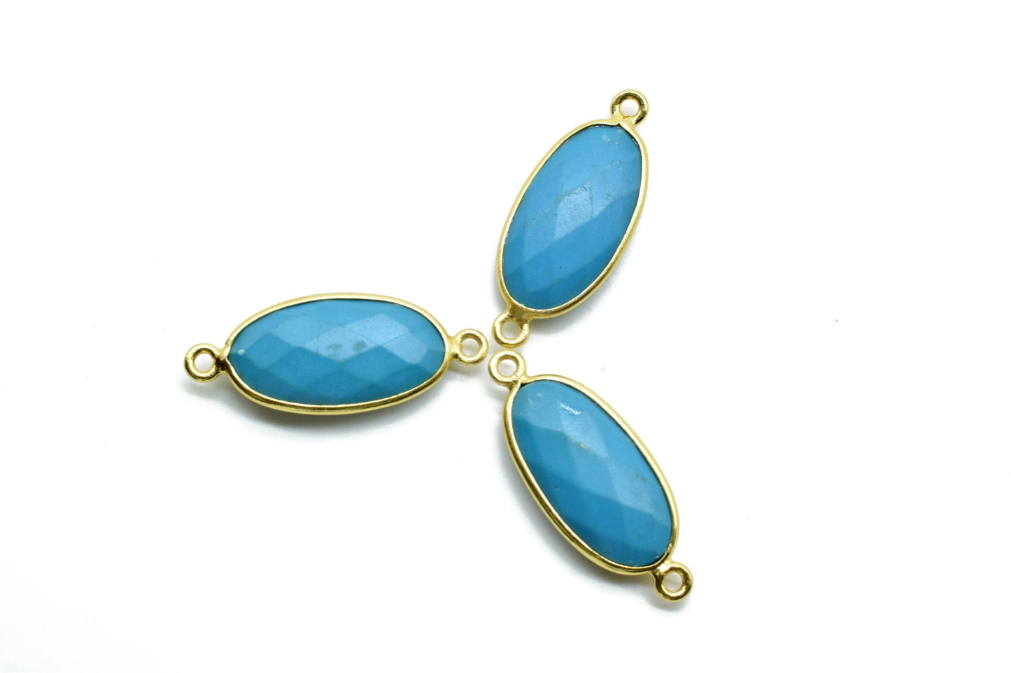 Natural Turquoise 10x20mm Oval Shape double bail connector,Turquoise Bezel Connector,Turquoise Oval Pendant 24k Gold Plated,Turquoise charms