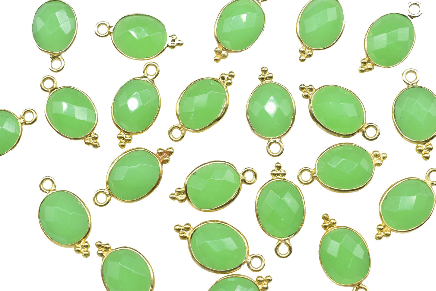 Chrysoprase Quartz Gemsotne 8x10mm Oval Shape bezel,Chrysoprase Jewelry Making,Chrysoprase gold Plating connectors,gemstone Charms jewelry