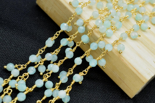 Amazonite 3mm Cluster Rosary Chain,Wire Wrapped Necklace Chain,Amazonite Beads Dangling Chain,Gemstone Rosary Chain,Handmade Jewelry Gift