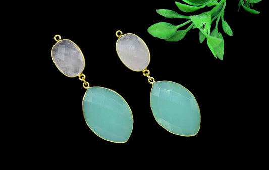 Aqua Quartz Dangle pendant Connector,Handmade jewelry,Rose Quartz pendant Charm,Component pendant,Station Link,Multi Gemstone Dangle Earring