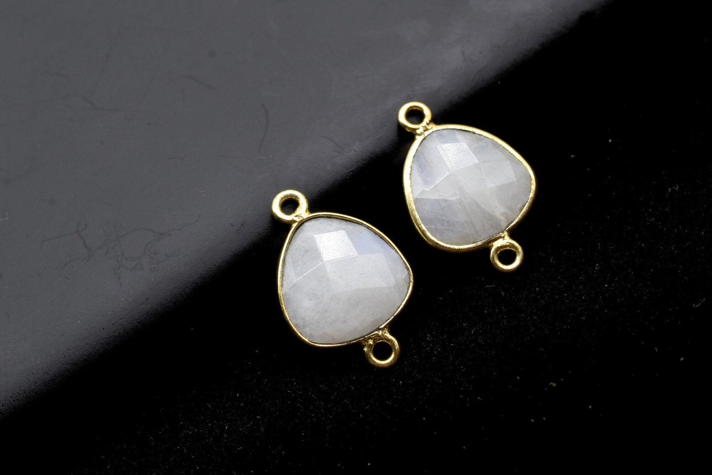 Moonstone 14mm Trillion shape double bail charm,Moonstone Stone Pendant Charm,White Rainbow Double Bail Connectors,fancy shape connectors