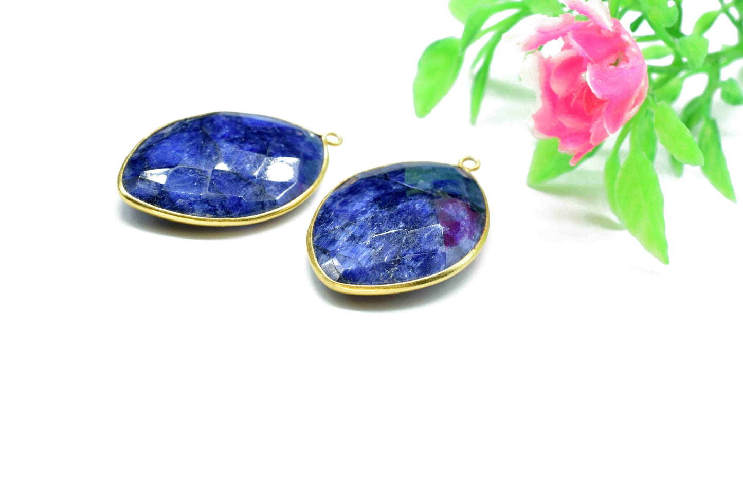 Blue Sapphire 20x30mm Bezel,Marquise shape pendant,single Bail connector,Blue Gemstone Bezel Charms,Handmade bezel Pendant,Sapphire jewelry