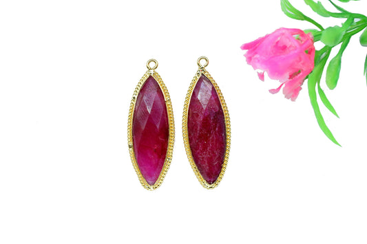 Natural Ruby Gemstone 10x30mm Marquise Shape Charms,Ruby charms Single Bail Connectors jewelry making,Ruby Gold Plating Charms Pendant,Gift