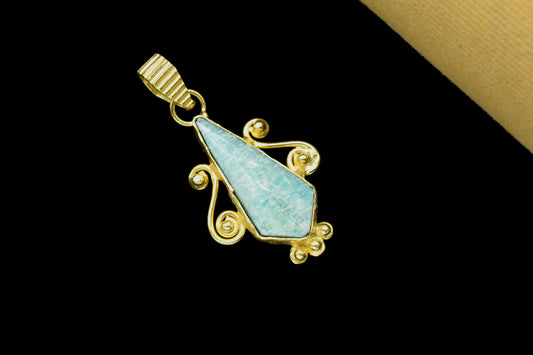 Amazonite Gemstone Pendant, 10x25mm Tie Shape Gemstone Pendant, Gold Plated Gemstone Jewellery, Amazonite Pendant,Gemstone Tie Pendant,Gift