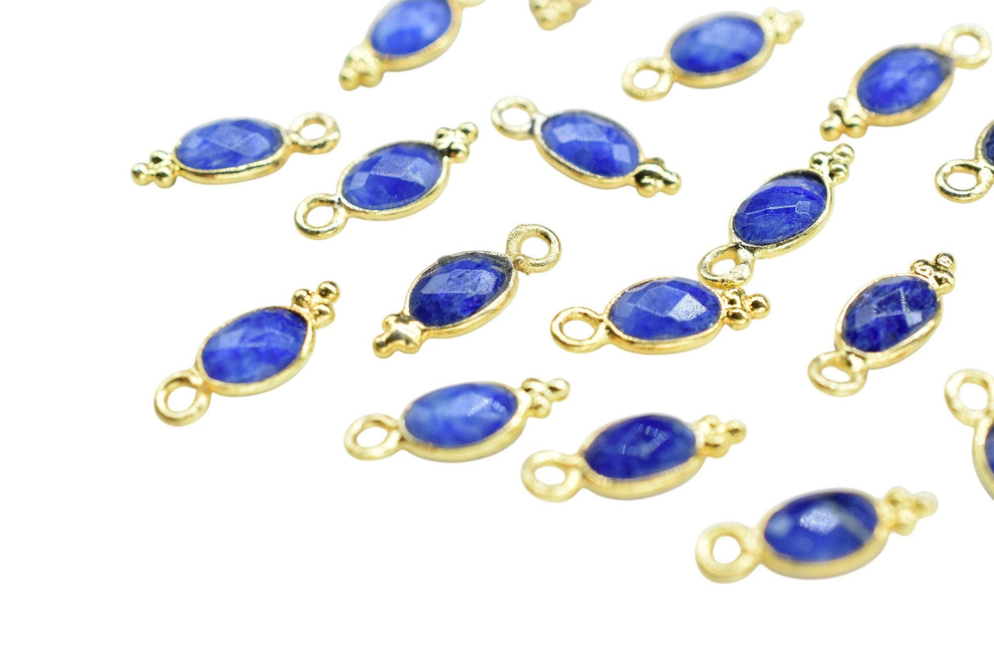 Gemstone Blue Sapphire Charms Connector/Handmade Jewelry/Gold Plated Connector/Tiny Pendant/Sapphire Pendant/Oval Shape Connector/B'day Gift