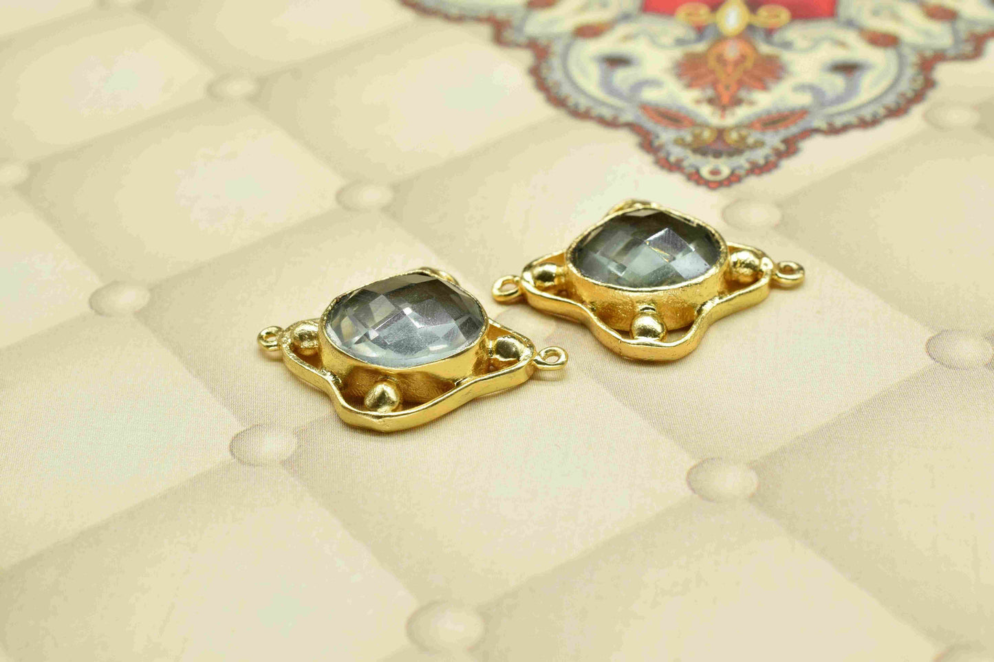 Aquamarine Quartz Bezel Connectors,Aquamarine Quartz Rectangle,Handmade Gemstone Bezel,Quartz jewelry making charm,double bail connnector