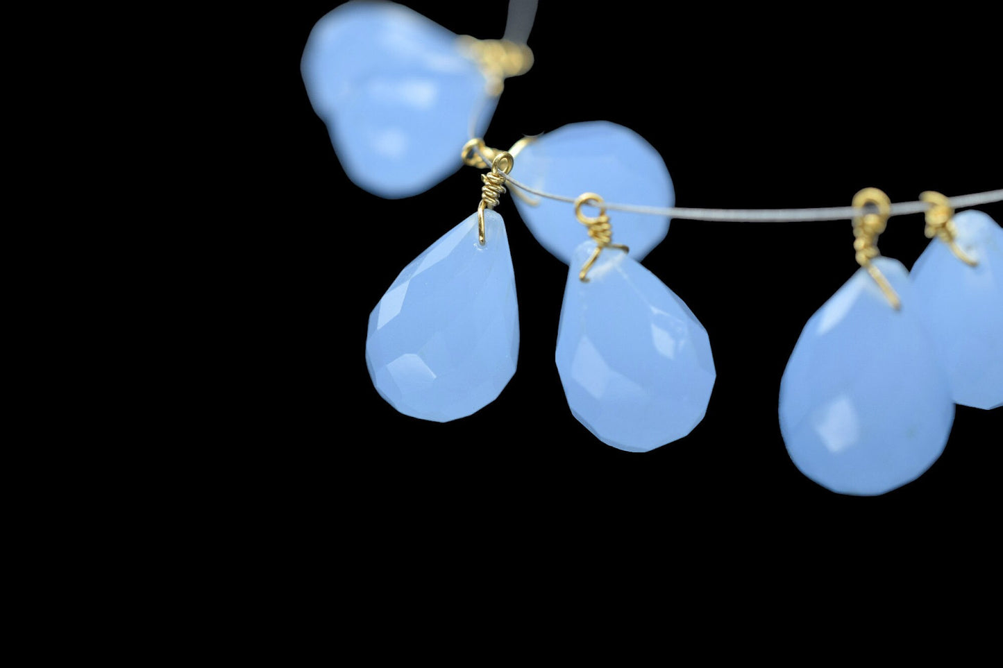 Blue Chalcedony 10x14mm Faceted Drops,Blue Chalcedony Wire Wrapped Pendant,dainty dangle Gemstone Connector,Blue Chalcedony Faceted Teardrop