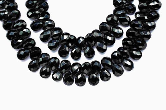 Black Onyx 6x8mm Pear Shape Briolettes,Gemstone Faceted Pear Shape Beads,6 Inch Strand,Black Onyx Faceted Teardrop,Black Onyx Strand Jewelry