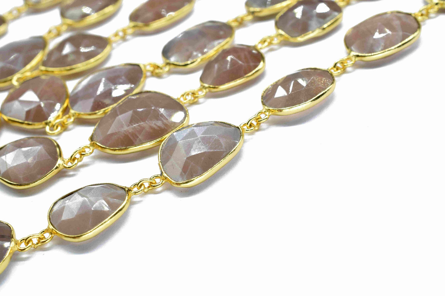 Peach Moonstone Faceted Bezel Connector,Peach Moonstone Jewelry,Moonstone Bezel Chain,Gemstone Irregular Shape Connector Chain,JewelryMaking