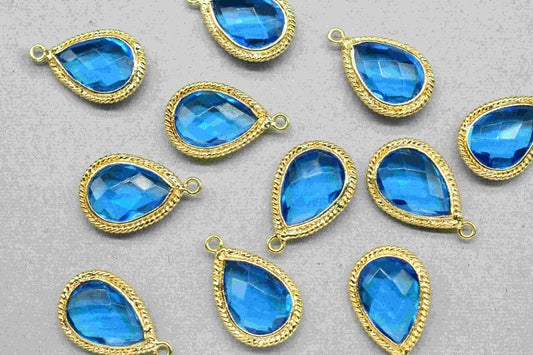Blue Topaz Pear Shape Single Bail Connectors,Blue Topaz 9x13mm Pear Pendant,Blue Topaz Gold Plated Bezel,Jewellery Making Charms Craft,Gift