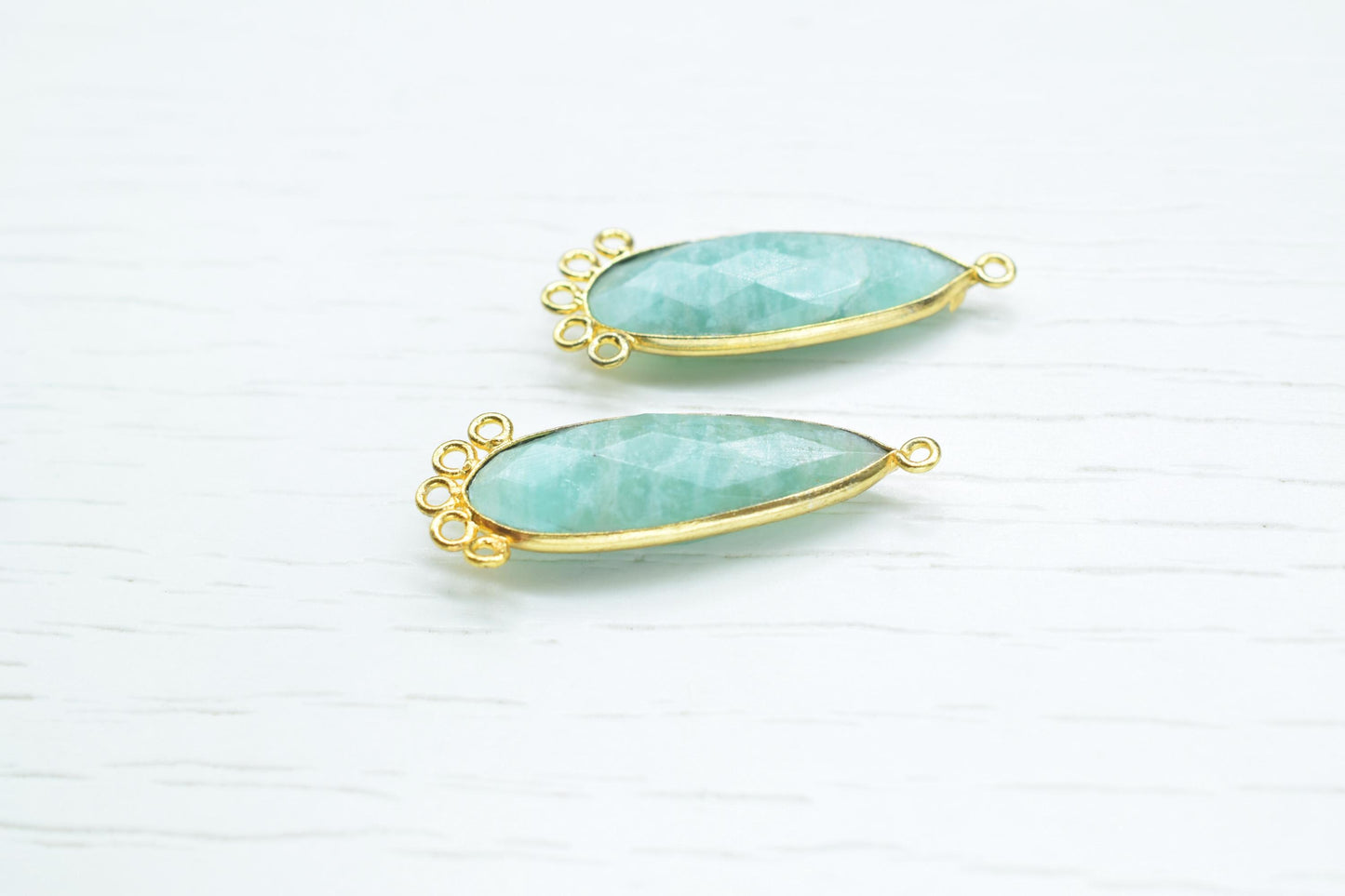 Amazonite 10x30mm Teardrop Bezel Charm/Charms Connector/Handmade Jewellery Connectors/Gemstone Brass Component/Women Jewelry/Gift