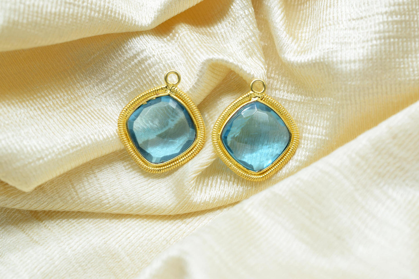 Sky Topaz 14mm Bezel Charms,Gemstone Cushion Bezel,Boho Pendant connectors,Single Bail Pendant,Handmade Charms,Component Pendant Jewelry