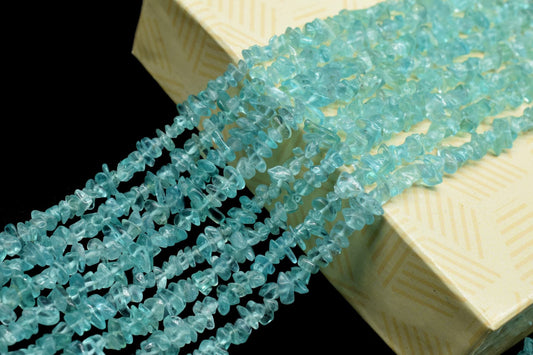 Apatite Chip Beads Strand,Apatite Chips String Gems Chips Strand Ocean Green,Natural Sky Blue Nugget Bead, Gemstone Mineral,Semi Transparent