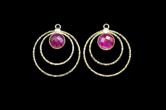 Natural Ruby Round Faceted Bezel Connector,Ruby Single Bail Bezel Connector,Brass Textured Jewelry,Ruby Gemstone Pendant,Handmade Jewellery,