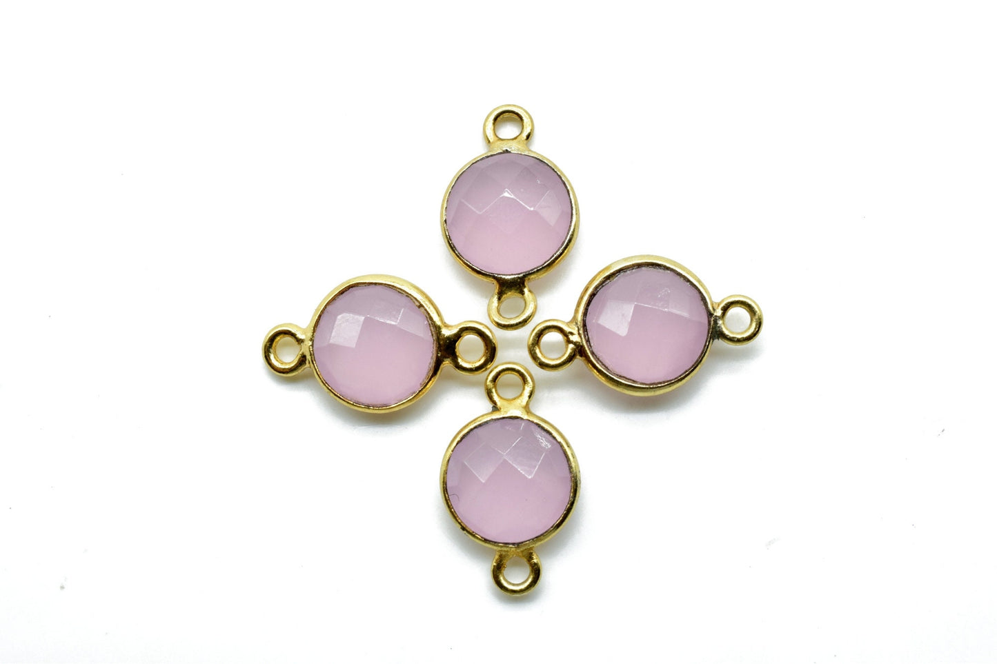 Rose Quartz 8mm round double bail connectors,Rose Quartz Pendant,Rose Quartz Round Gold Plated bezel,Rose Quartz Brass jewelry making charm,