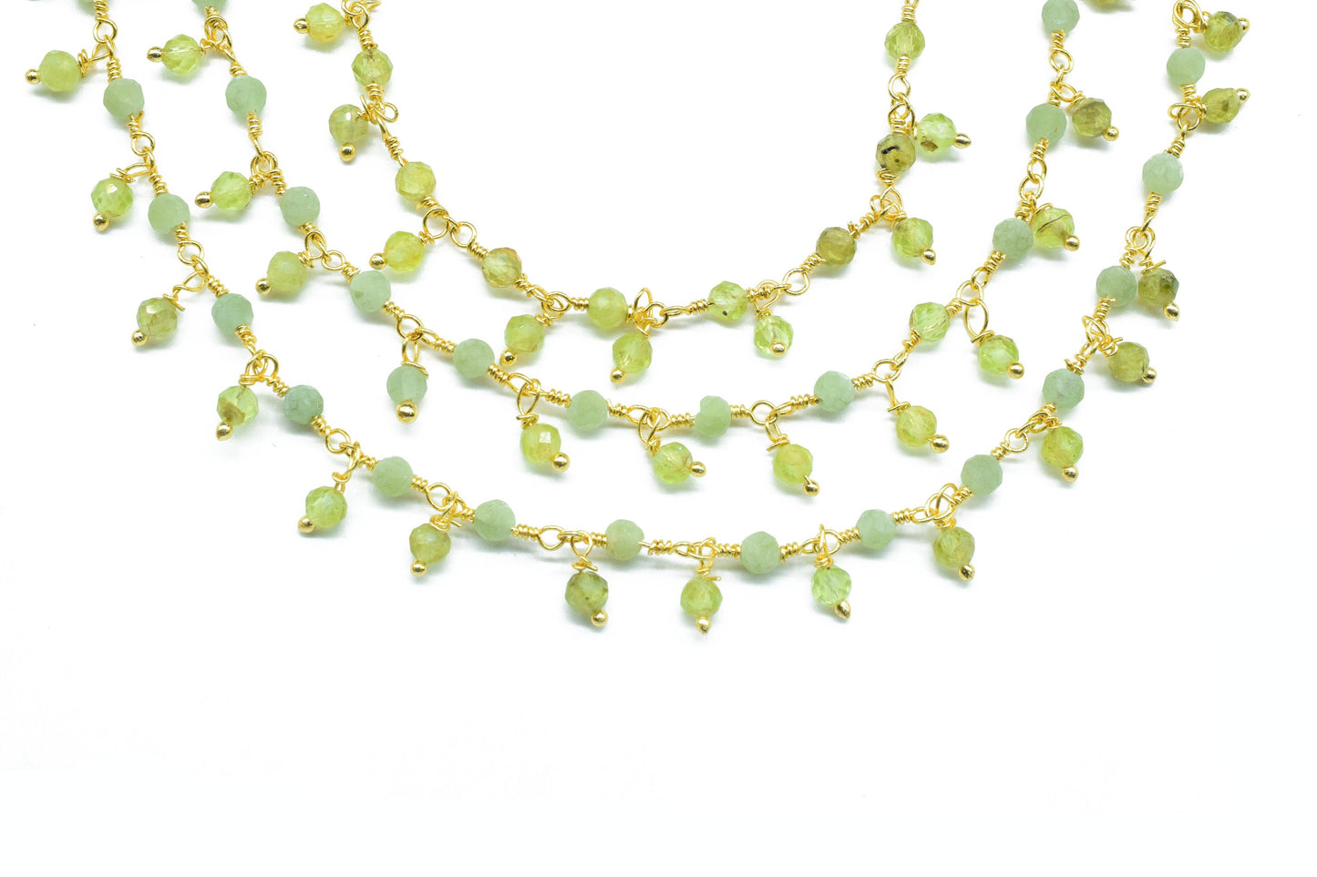 Natural Peridot Cluster Rosary Chain,Wire Wrapped Necklace Chain,Peridot 3mm Dangling Chain,Gemstone Rosary Chain,Handmade Jewelry Carft