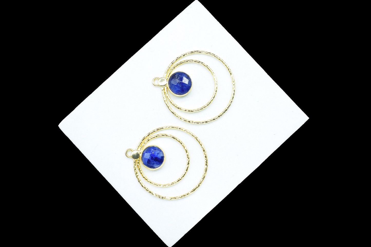 Blue Sapphire Round Faceted Bezel Connector,designer Bezel,Blue Sapphire Gemstone Pendant,Jewelry Findings,Sapphire Earring Connector,B'Gift
