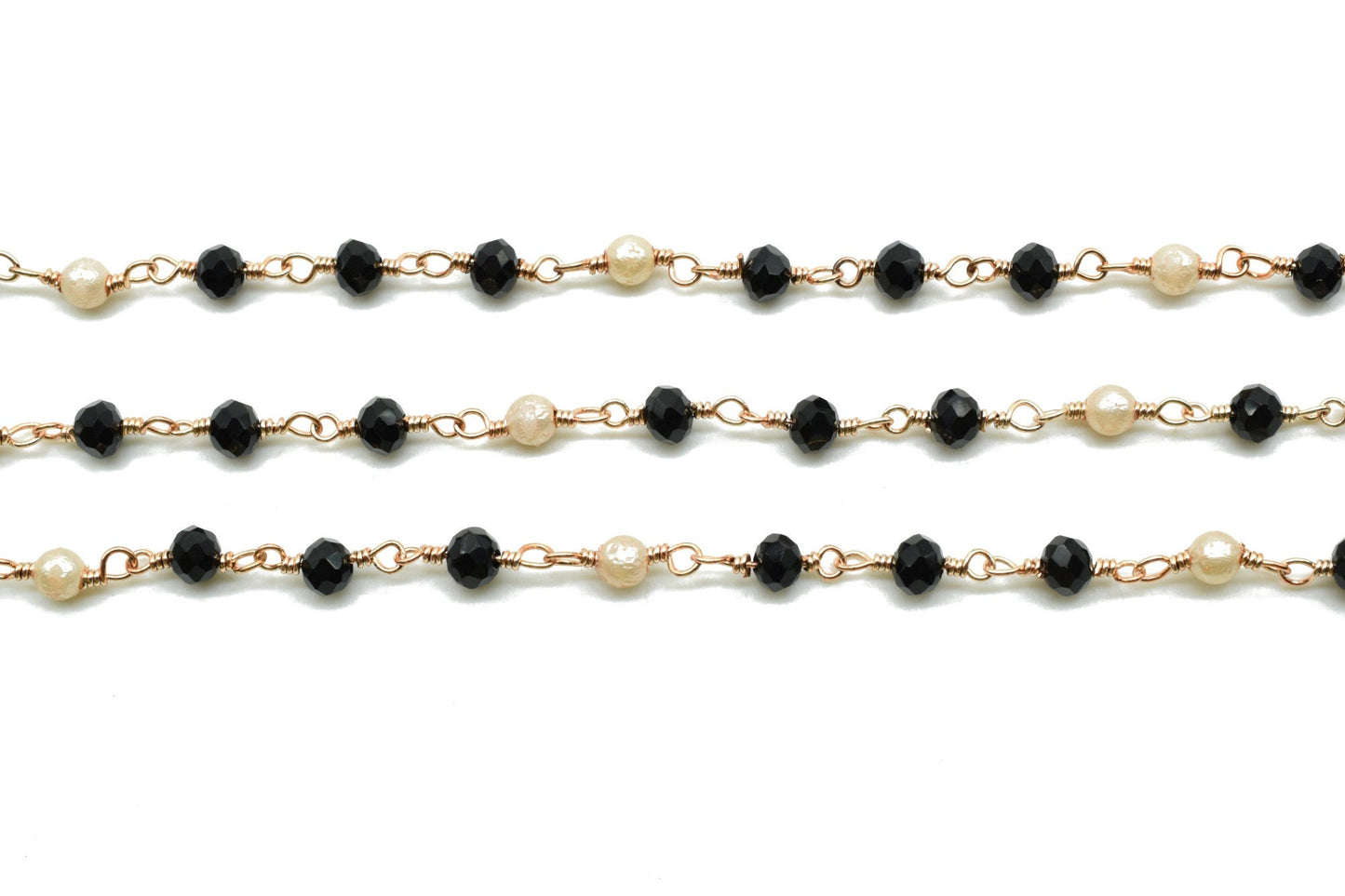 Black Spinel 3mm Rosary Style Beaded Chain, Black Spinel Faceted Beads Wire Wrapped Chain,Brass chains,Jewelry Making Chains,pearl rosary