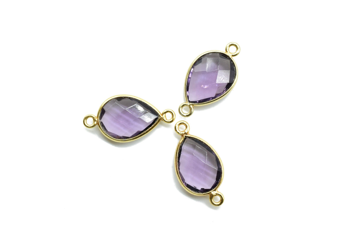 Amethyst 10x14mm Pear shape double bail connectors,Amethyst  Pear pendant,Amethyst Gold Plated bezel,jewelry making charms craft,Amethyst