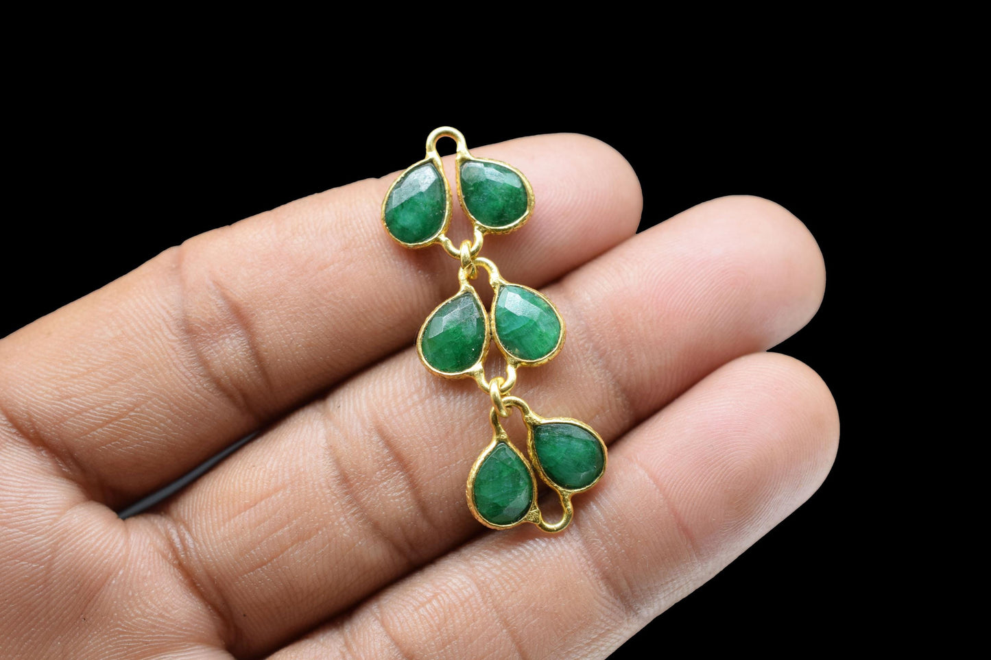 Natural Gesmtone Pendant Charms/Gold Plated Jewelry/Handmade Jewelry/Emerald Chamrs/Brass Connnector Charms/Women Jewelry/Birthday Gift