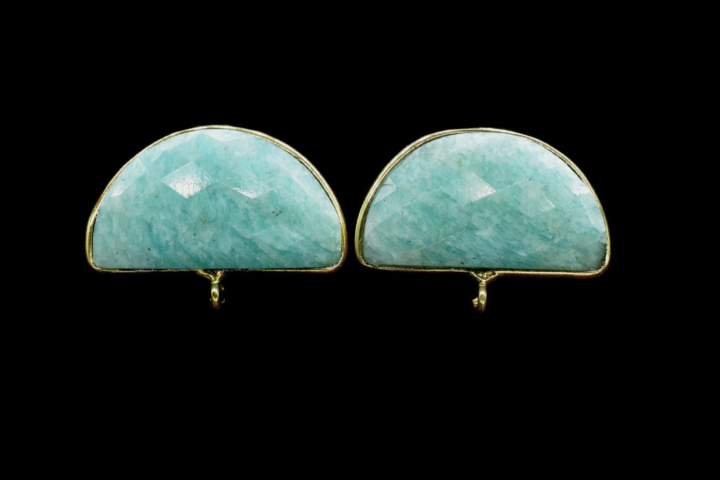 Amazonite Earring Connector,Gemstone Stud Ear Post,Earring Making Connector,Bezel frame Earrings Connector,Natural Gemstone Connector,B'Gift