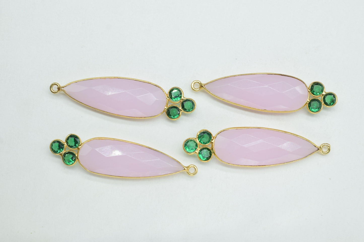 Rose Quartz 10x30mm Pear shape Bezel charms,Rose Quartz Pendant,Pink Gemstone connector,Rose Quartz  Jewelry,Cubic zirconia Bezel charm,P121