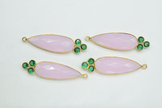 Rose Quartz 10x30mm Pear shape Bezel charms,Rose Quartz Pendant,Pink Gemstone connector,Rose Quartz  Jewelry,Cubic zirconia Bezel charm,P121