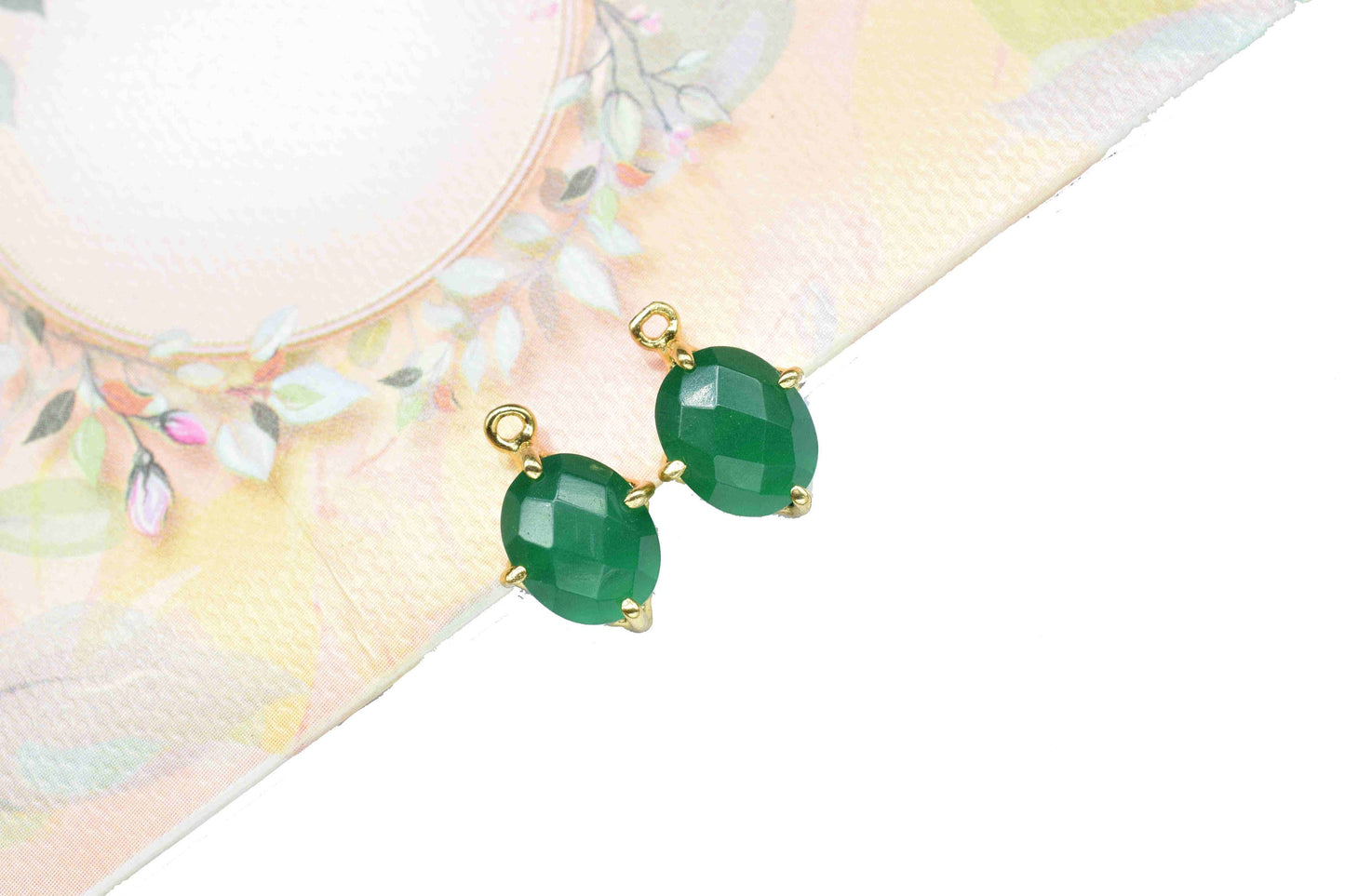 Green Onyx 8x10mm Oval Shape Connector,Green Onyx bezel frame Connector,Green onyx Single bail connector Jewelry Making,Green Onyx Component