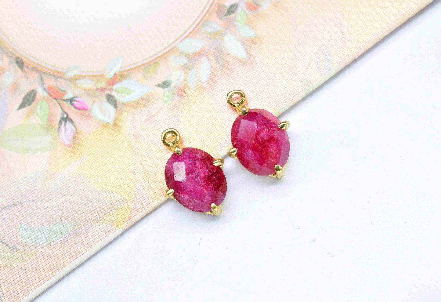 Natural Ruby Prong 8x10mm Oval Shape Pendant,Prong Set Bezel Pendant Jewelry,Ruby Single bail connector,Ruby Gemstone Bezel jewelry making