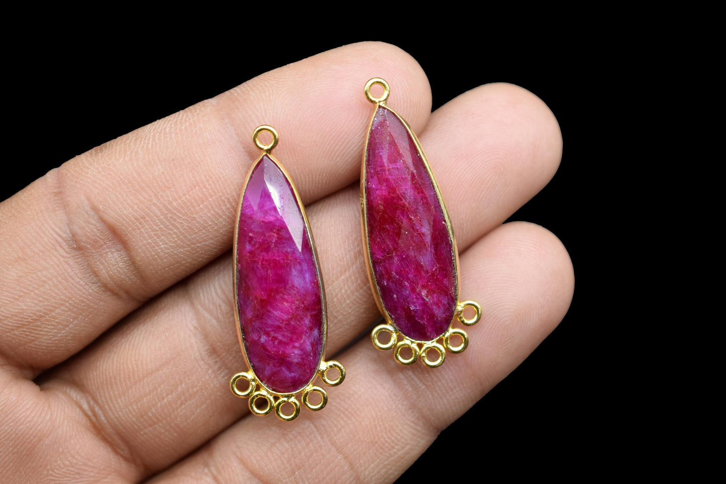 Natural Ruby 10x30mm Teardrop Bezel Charm/Charms Connector/Handmade Jewellery Connectors/Gemstone Brass Component/Women Jewelry/Gift