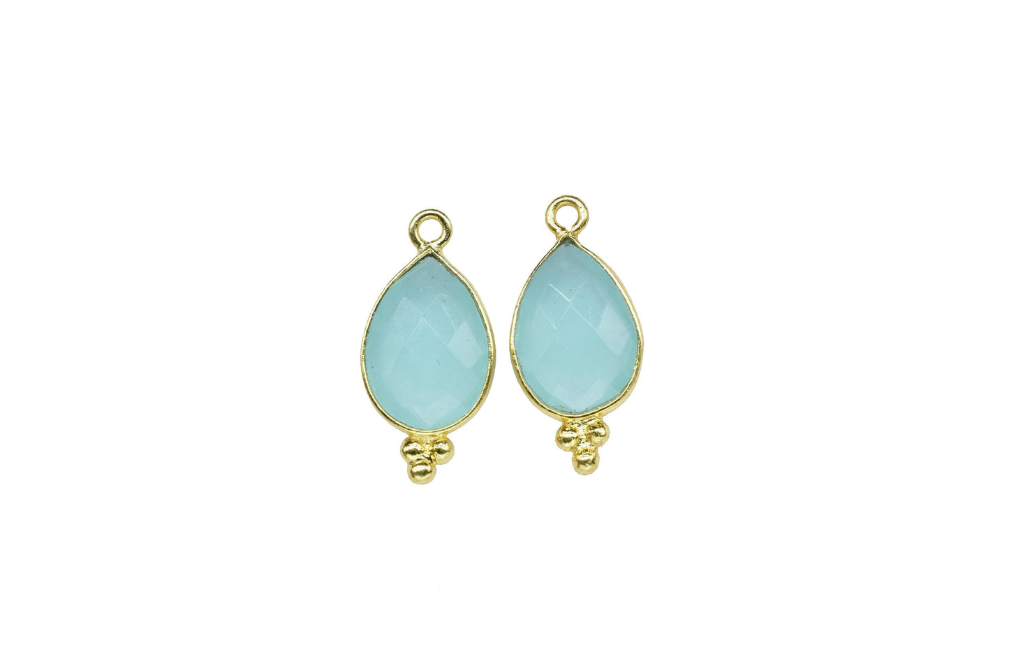 Aqua Chalcedony 10x14mm Pear Shape Gold Plating Bezel,Aqua chalcedony Single Bail Charms Jewelry,Aqua Chalcedony Faceted Bezels Charms,Gift
