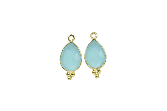 Aqua Chalcedony 10x14mm Pear Shape Gold Plating Bezel,Aqua chalcedony Single Bail Charms Jewelry,Aqua Chalcedony Faceted Bezels Charms,Gift
