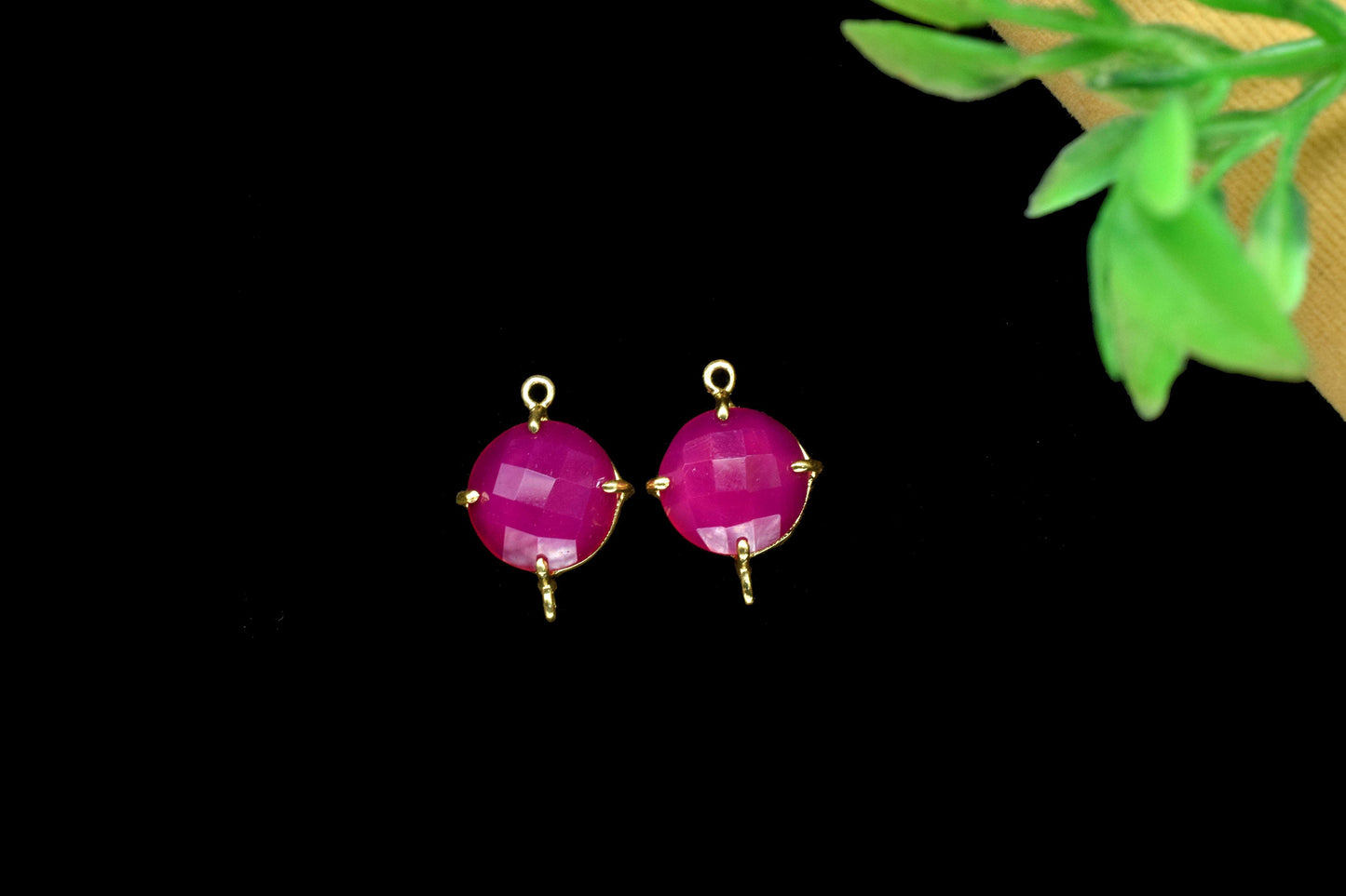 Pink chalcedony Round Connector,Charm for bracelet necklace Jewelry Making,Handmade Gemstone Bezel,Bead Prong Jewelry,double bail connector