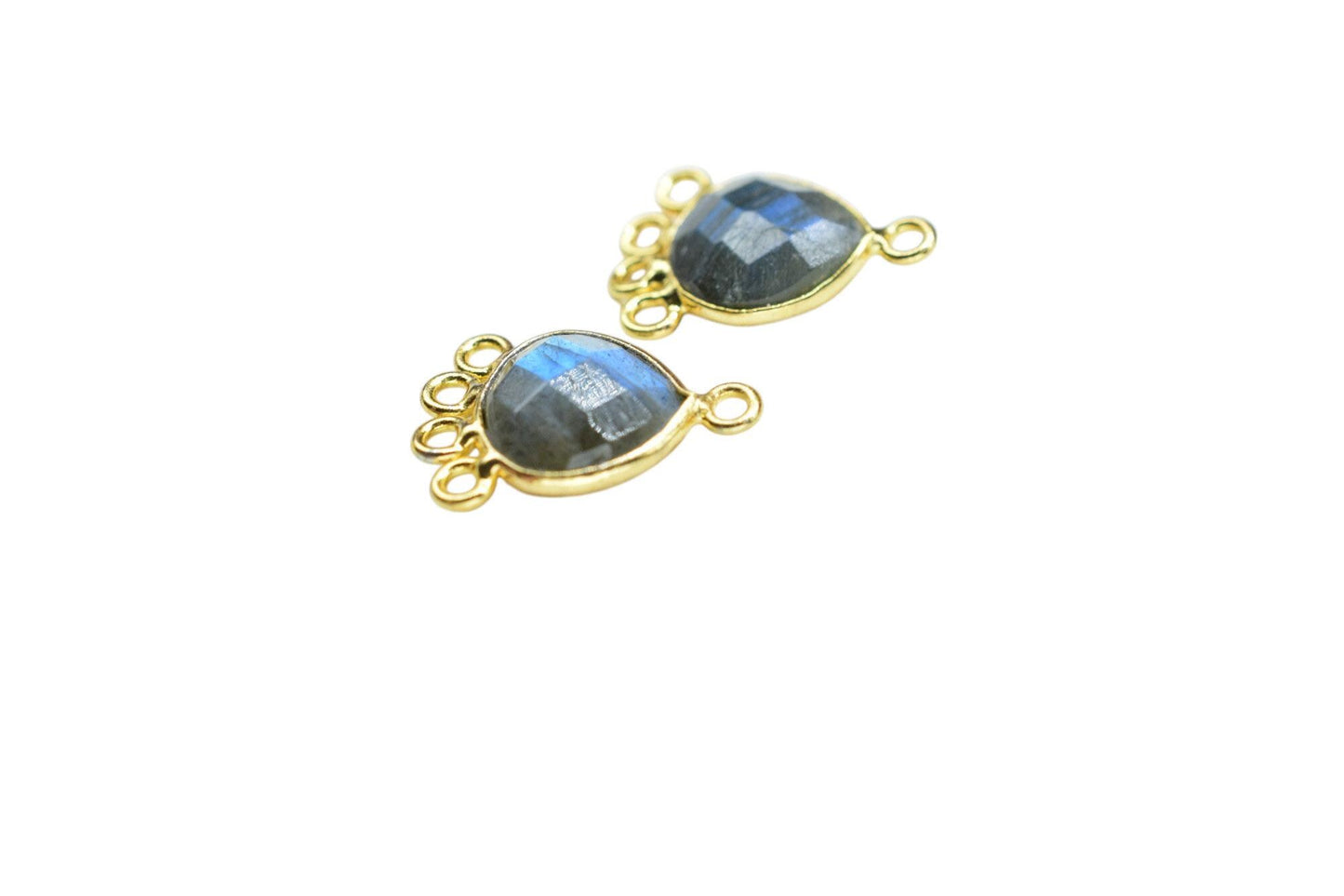 Labradorite Heart Shape Pendant/Gold Plated Charms Jewelry/Handmade Connector Jewelry/Connector Charms/Station Bezel Link Supplies/Gift