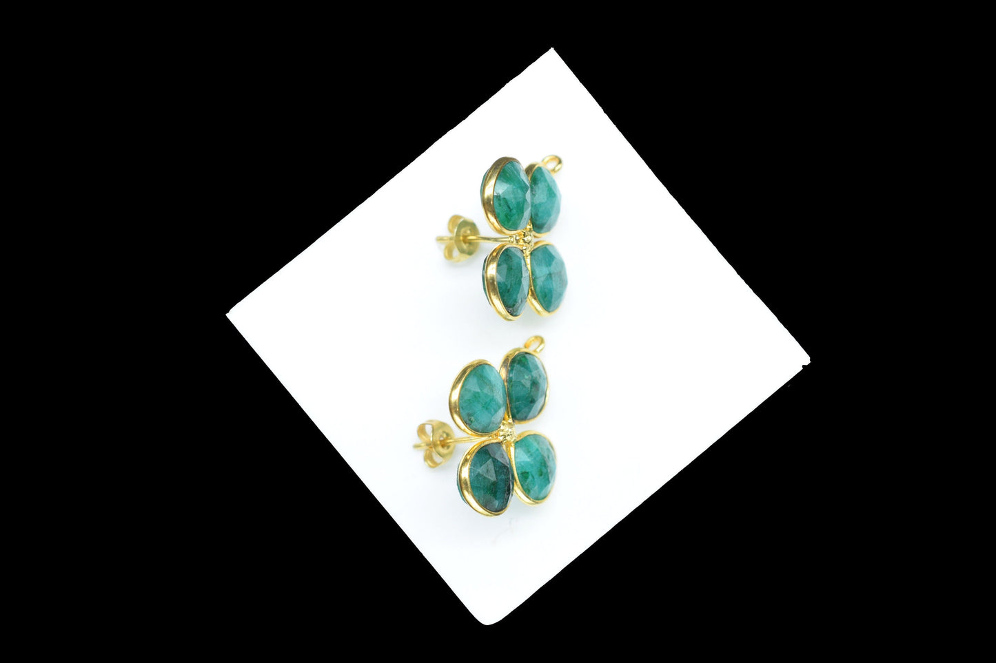 Emerald Gemstone Earring Connector/Gold Plated Jewelry/Emerald Handmade Jewelry/Bezel Component/Jewelry making Stone/Heart Shape/Gift