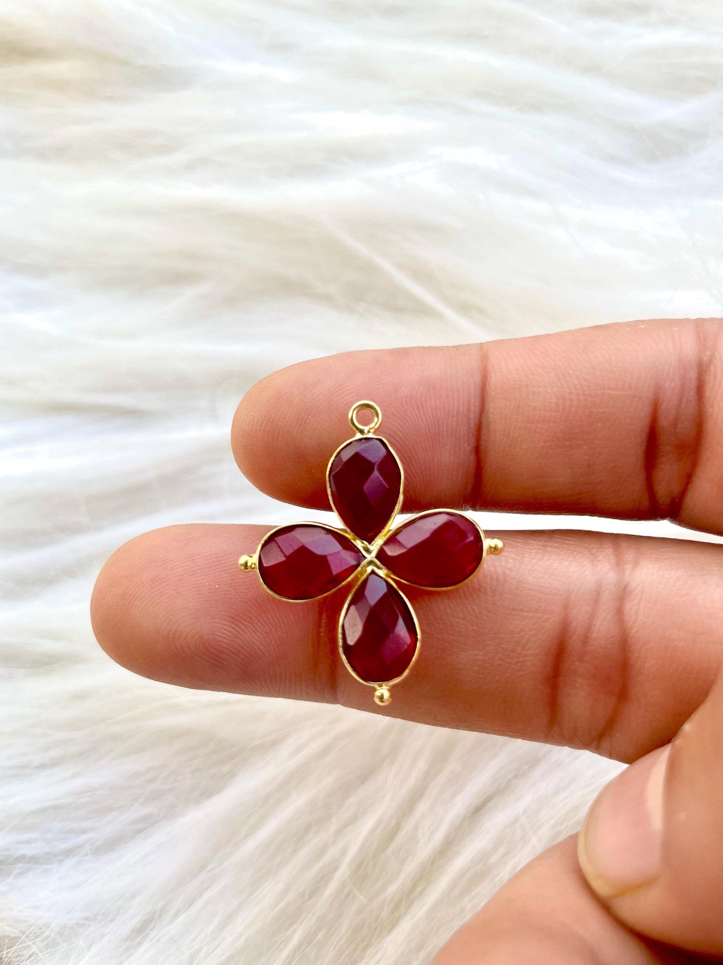 Garnet Teardrop Pendant,Red Gemstone jewelry Component,Garnet Bezel connector,Garnet Bracelet Charms,Single Bail connector,Wedding Gift,P122